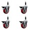 Service Caster 4'' Red Poly Swivel 7/8'' Expanding Stem Caster Set with Brake, 4PK SCC-EX20S414-PPUB-RED-PLB-78-4 - alternate 1